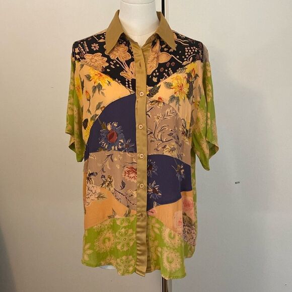 Vintage 90's Patchwork Buttonfront Shirt Size M - Picture 2 of 13